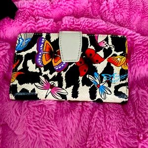 EUC: Sharif Hand-Painted Butterfly Leather RFID French Wallet.